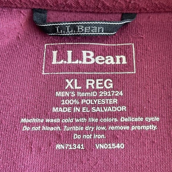 LL BEAN‎ Men's Trail Fleece Full Zip 291724 SIZE XL REG MAROON Outdoors Jacket - Picture 4 of 10